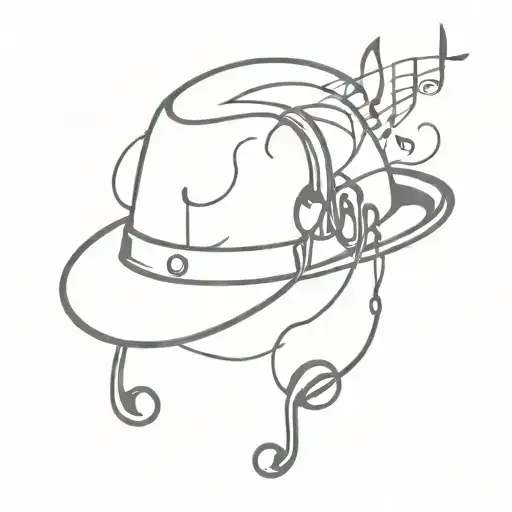 music notes and hat and earphones tattoo design idea