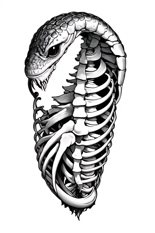 rib cage missing ribs with a morray eel emerging tattoo design idea