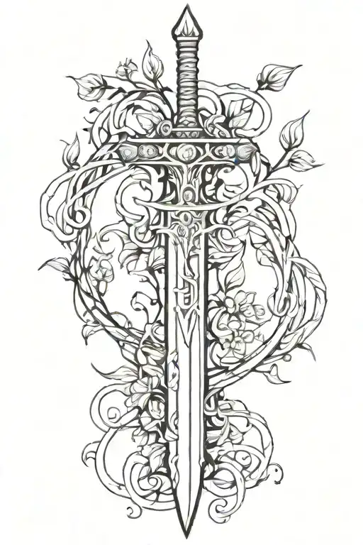 Femine sword with vines wrapped loosely tattoo design idea