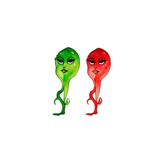 two plumbobs from sims 4 green and red with signature mood swings  tattoo design idea