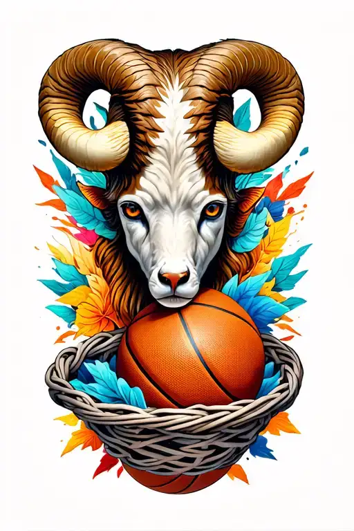 Zodiac sign Aries with basket ball tattoo design idea