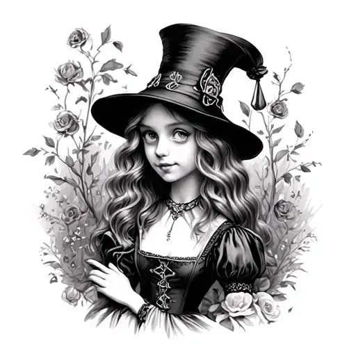 dark Alice in wonderland tattoo design idea