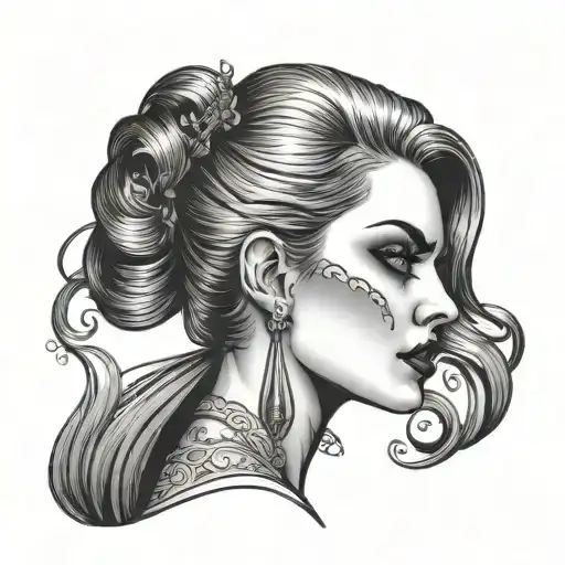 sexy vampire girl side profile traditional lady head tattoo design idea