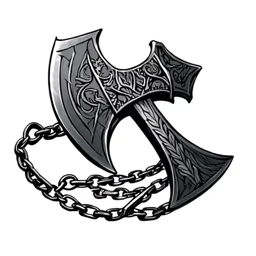 Perun's axe on a chain from collarbone to collarbone tattoo sketch on chest tattoo design idea