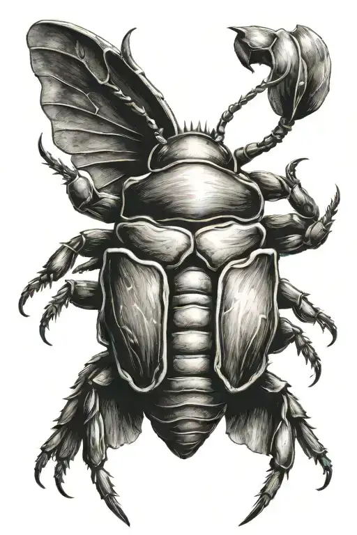 realistic rhino beetle with wings open tattoo design idea