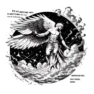 icarus falling from the sky burning with a text saying something inspirational next to it kind of geometrical vibes  tattoo design idea