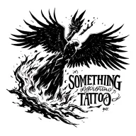 icarus falling from the sky burning with a text saying something inspirational next to it kind of geometrical vibes  tattoo design idea