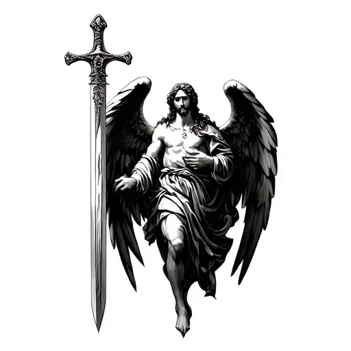 Arch Angel Gabriel with sword tattoo design idea