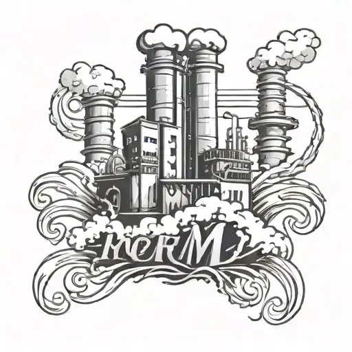 Create a tattoo featuring a power plant with the letters M, A, D subtly hidden within tattoo design idea