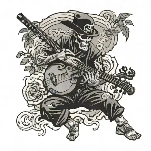 self portrait with death playing the fiddle tattoo design idea