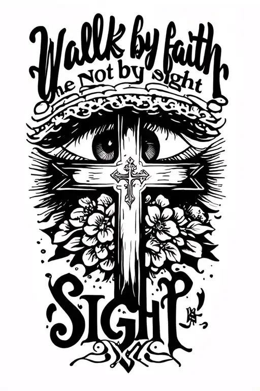 write down “Walk by faith not by sight” half bottom arm tatto with the eyes and the crussifix cross don’t put Jesus on i tattoo design idea