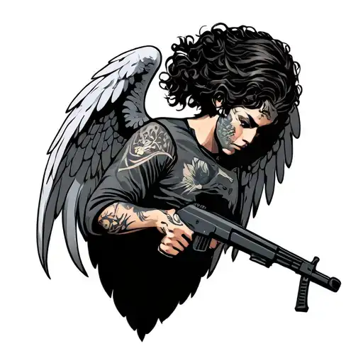 Angel With Ak 47 tattoo design idea