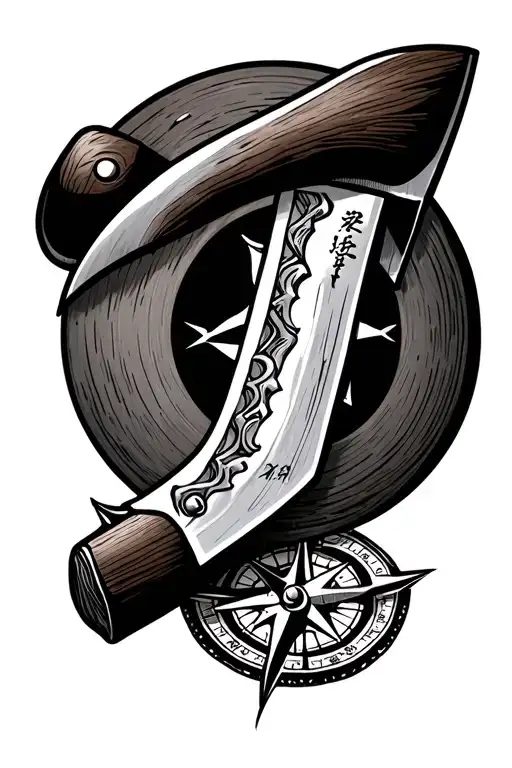 Japanese chef knives crossing compass tattoo  tattoo design idea