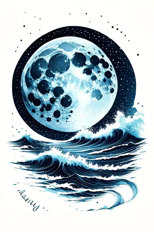 Endless ocean and full moon tattoo design idea