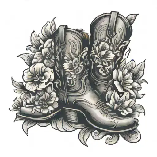 cowgirl boot with flowers growing tattoo design idea