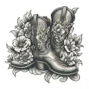 cowgirl boot with flowers growing tattoo design idea