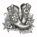 cowgirl boot with flowers growing tattoo design idea
