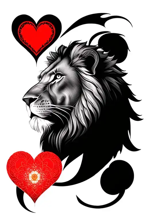 mandala design with lion and love heart tattoo design idea