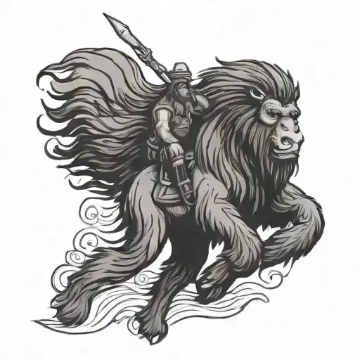 Sasquatch riding my little pony full body tattoo design idea