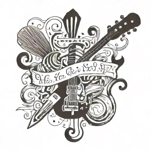 A tattoo design featuring musical notes intertwined with cooking utensils, incorporating elements of Taylor Swift's lyrics in a blackwork style tattoo design idea
