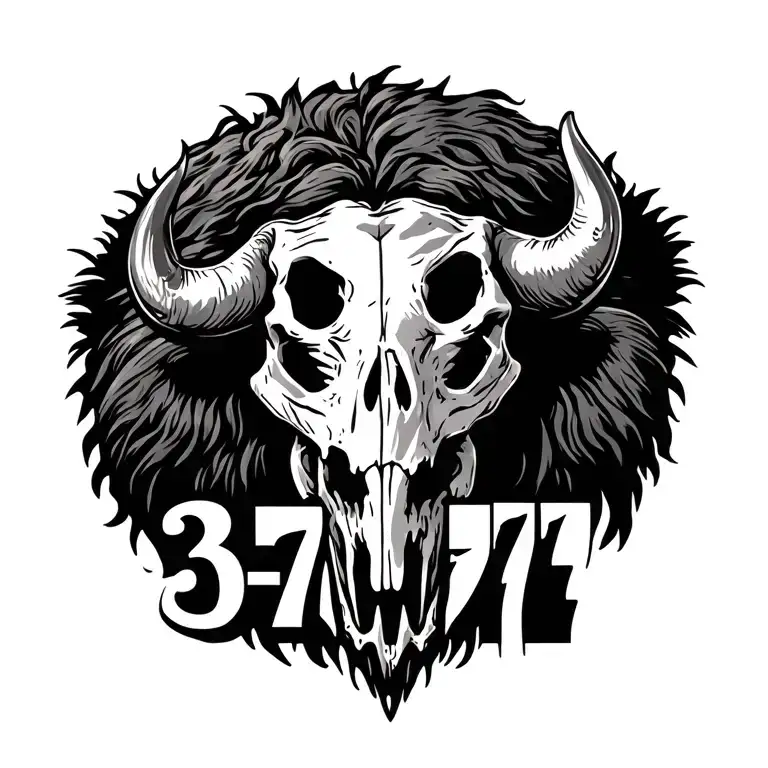 "3-7-77" bison skull tattoo design idea