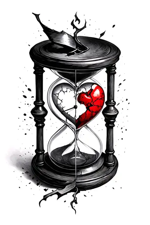broken heart clock broken hourglass tattoo design idea