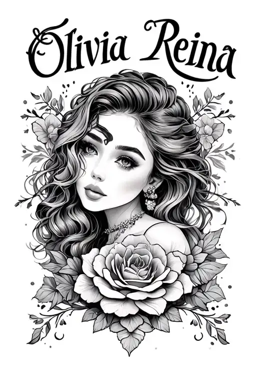"Olivia Reina" name written tattoo design idea