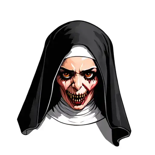 evil nun looking out from the crave tattoo design idea