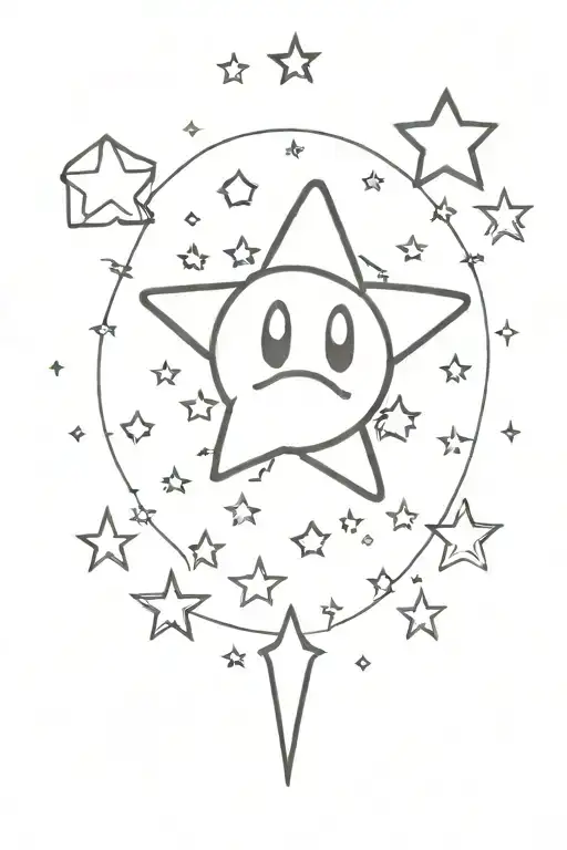 A grand star from super mario galaxy outline with smaller stars around it. kind of like a falling star tattoo design idea