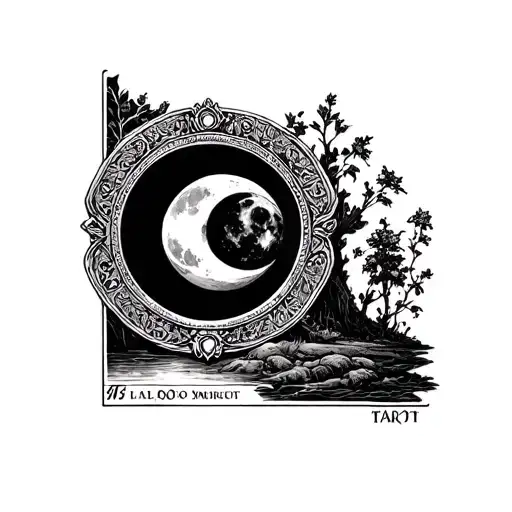 antique mirror with moon tarot card landscape inside  tattoo design idea