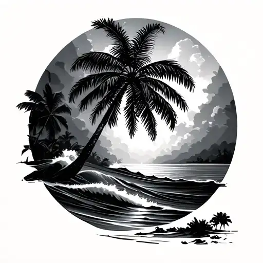 Palm Tree With Wave tattoo design idea