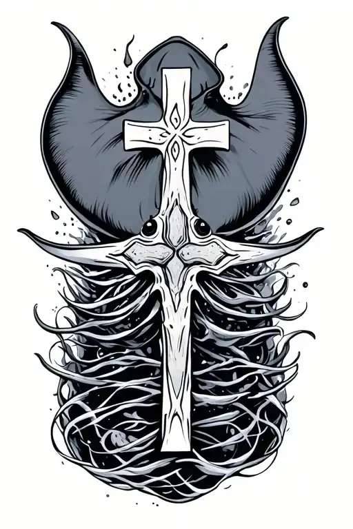 sting ray and cross tattoo design idea