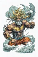 male storm god with clouds and lightning overhead symboliozing power majestic rebirth tattoo design idea