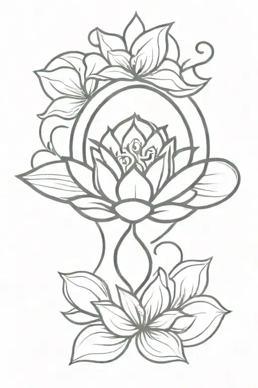 aum symbol with ankh cross and water lily symbolizing adaptability, strength and peace tattoo design idea