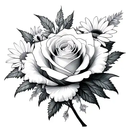 edelweiss flower and white rose intertwined tattoo design idea