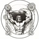 vitruvian man holding a baby tattoo design idea