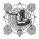 vitruvian man holding a baby tattoo design idea