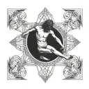 vitruvian man holding a baby tattoo design idea