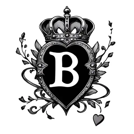 letter B with a crown and heart shaped lock tattoo design idea
