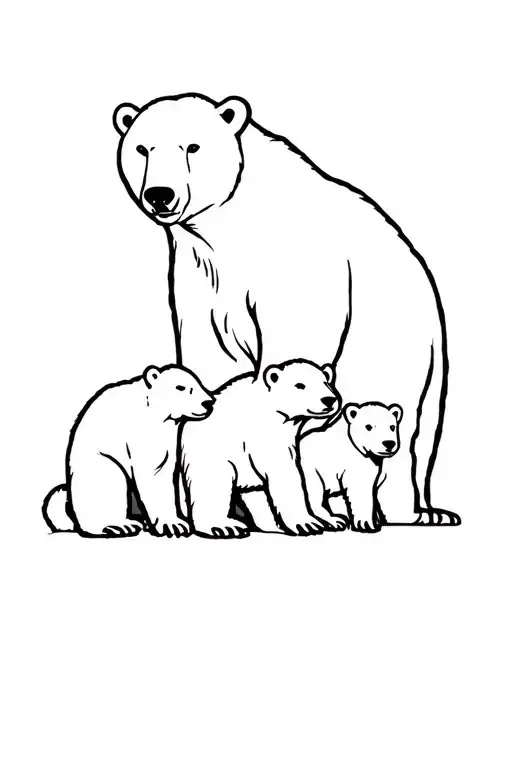 polar bear with 3 cubs tattoo design idea