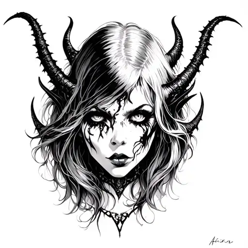 sexy demon girl face scary tattoo design idea