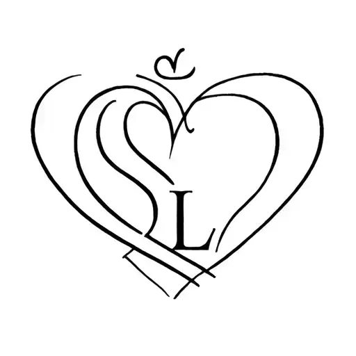 initials s and l in a heart tattoo design idea