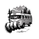 Crooked finger pointing towards the road less traveled campervan and adventure traveling vibes tattoo design idea
