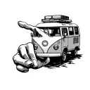 Crooked finger pointing towards the road less traveled campervan and adventure traveling vibes tattoo design idea