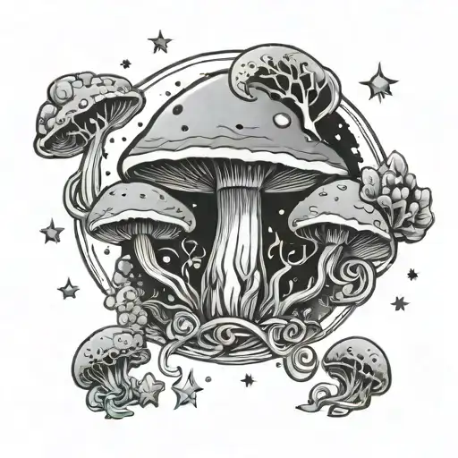 Dionysus god mushroom moon surrounded by stars tattoo design idea