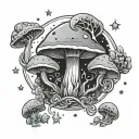Dionysus god mushroom moon surrounded by stars tattoo design idea