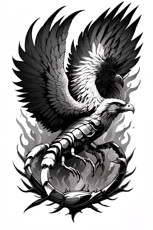scorpion eagle phoenix rising from the ashes tattoo design idea
