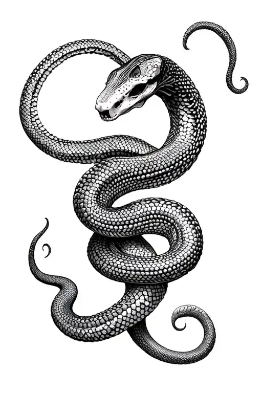 snake skeleton in cybersigilism artstyle tattoo design idea