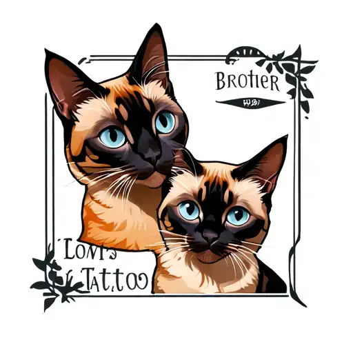 two Siamese cats that are brothers, one is ginger, looking tough tattoo design idea