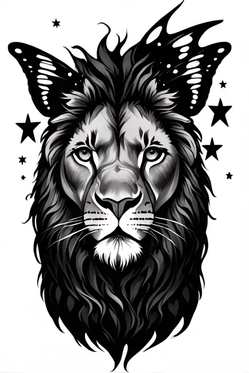 butterfly surrounded by stars lion hiding in the stars tattoo design idea